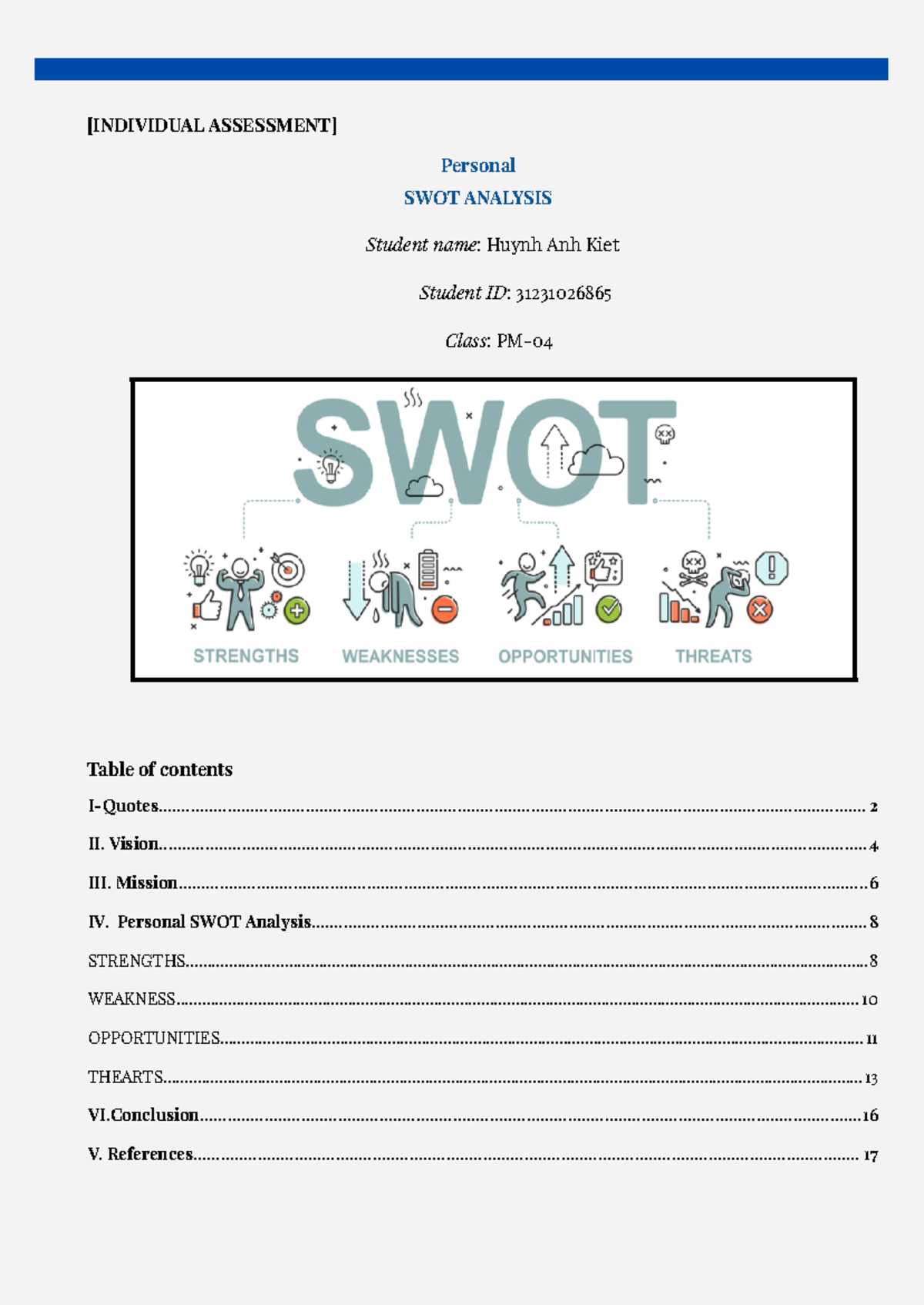 [ Individual Assessment] - [INDIVIDUAL ASSESSMENT] Personal SWOT ...