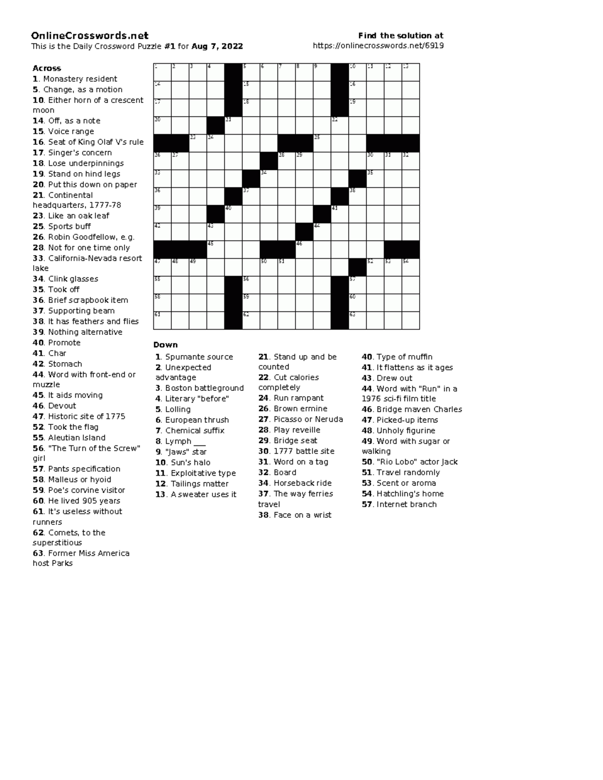 Online Crosswords 2022 07 08 1 - OnlineCrosswords This Is The Daily ...