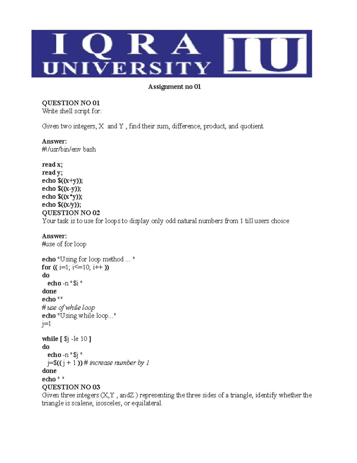 Operating system class activity - Assignment no 01 QUESTION NO 01 Write ...