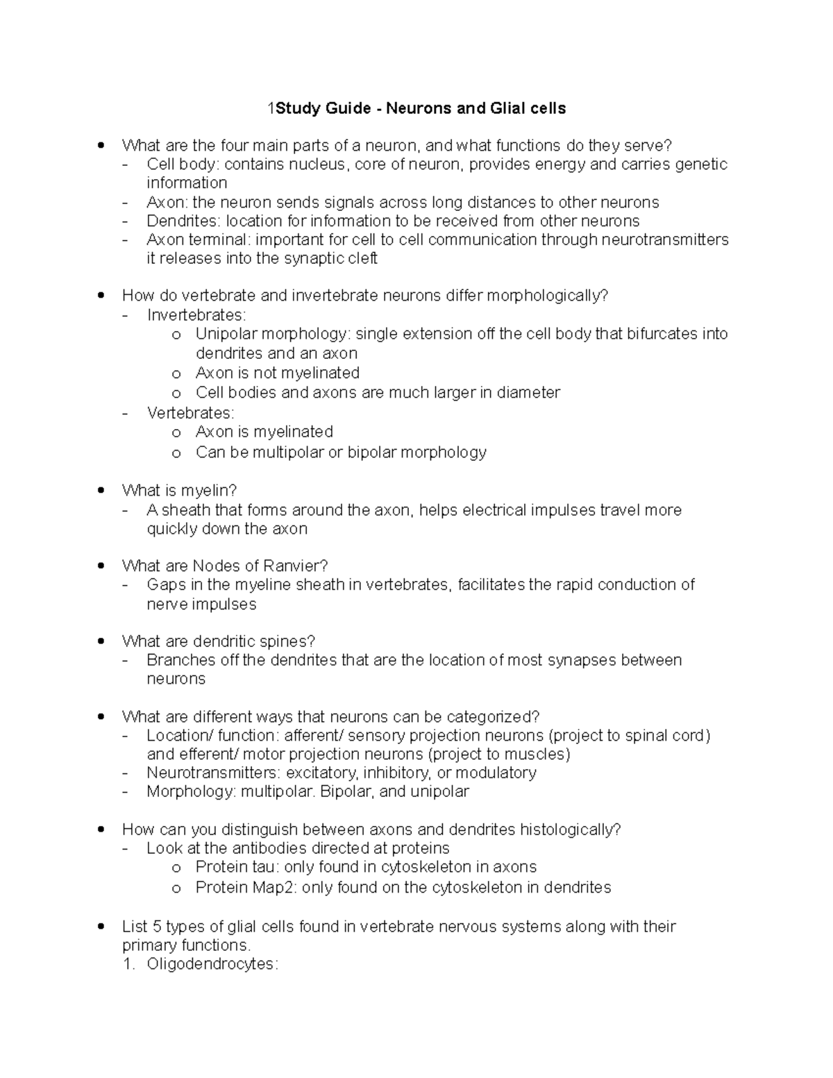Neurons and Glia Study Guide - 1 Study Guide - Neurons and Glial cells ...