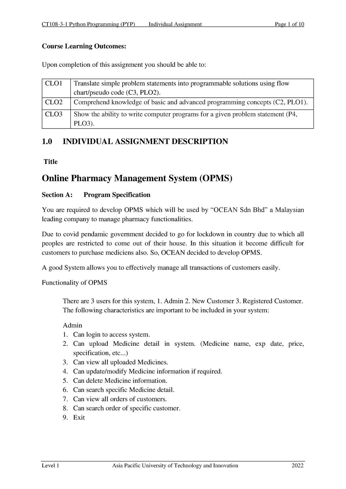 Assignment student - You are required to develop OPMS which will be ...