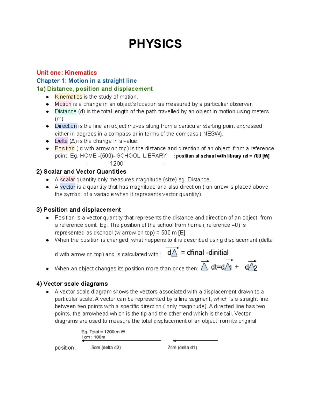 1 of Physics summer school - PHYSICS Unit one: Kinematics Chapter 1 ...