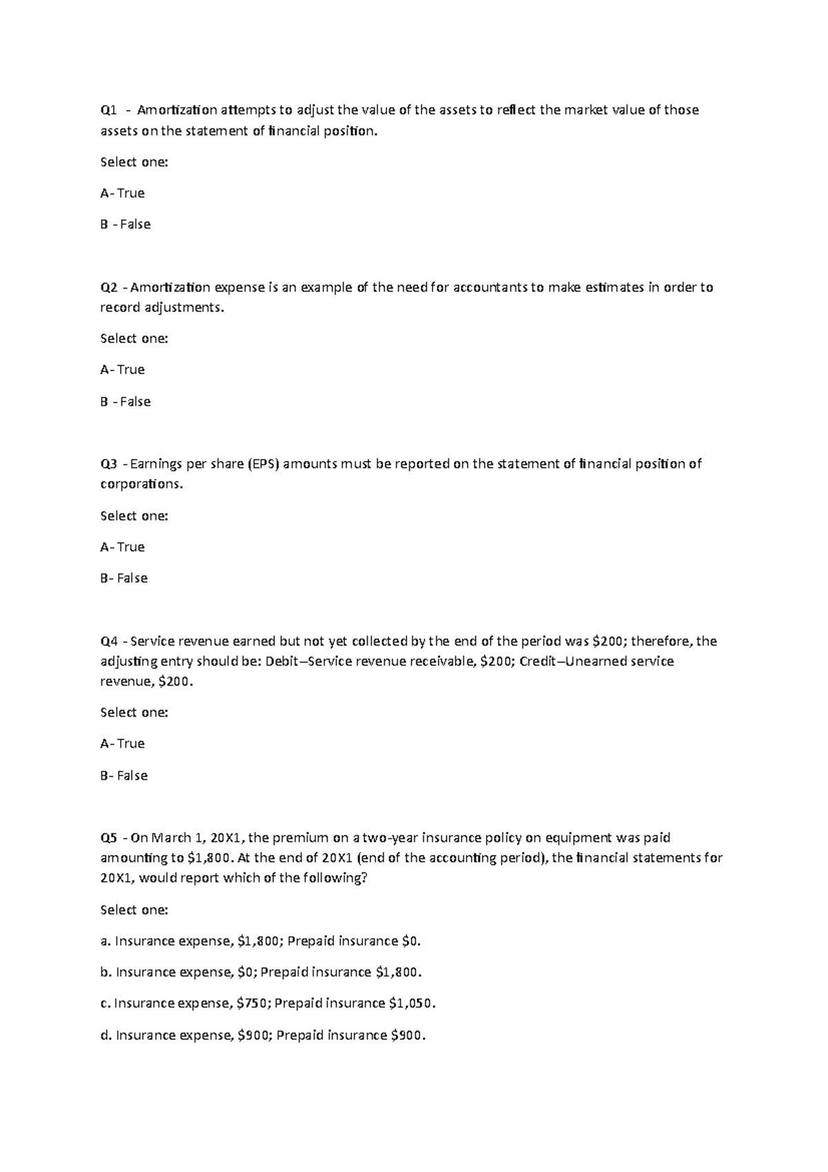 Financial Accounting Chapter 4 - Q1 - Amortization attempts to adjust ...