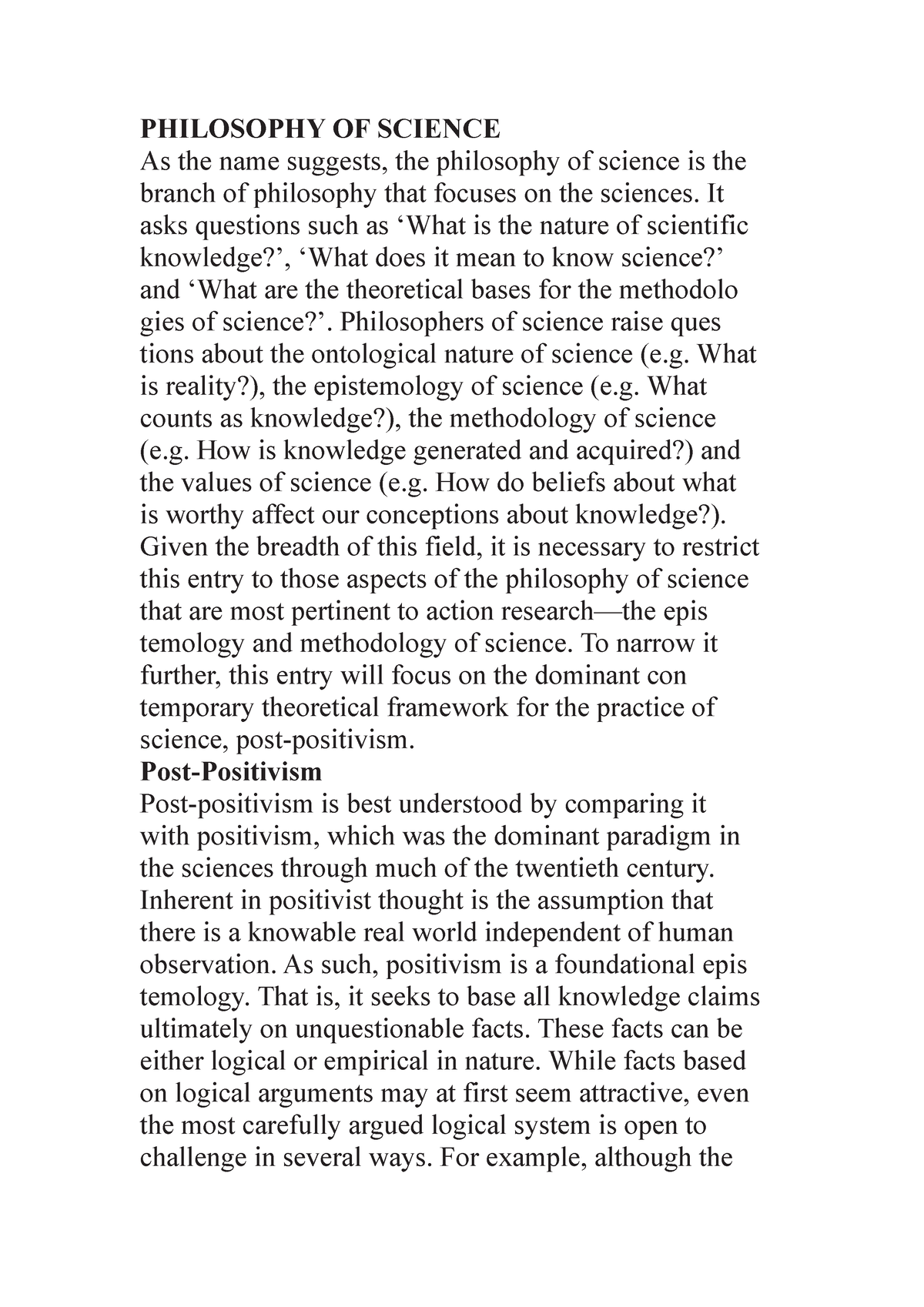 philosophy of science essay structure