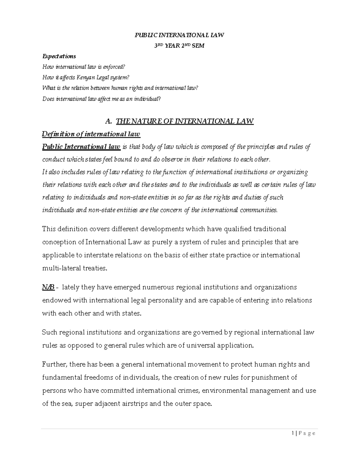 Public International LAW Lecture Notes - PUBLIC INTERNATIONAL LAW 3 RD ...