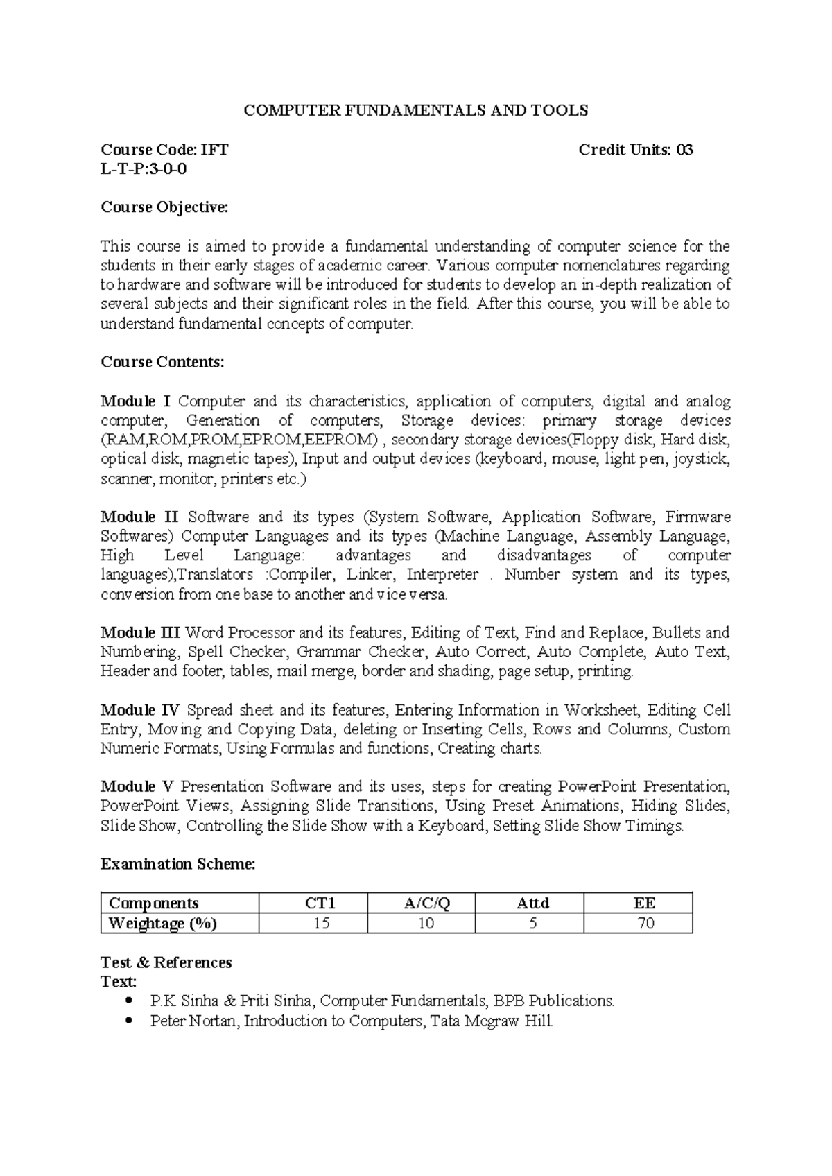 Syllabus - C Programming - COMPUTER FUNDAMENTALS AND TOOLS Course Code ...
