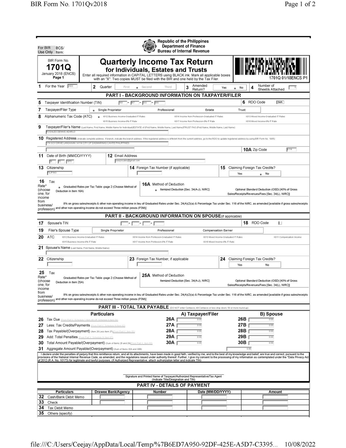 1701Q 2ND Quarter 1ST PAGE - BIR Form No. 1701Q January 2018 (ENCS ...