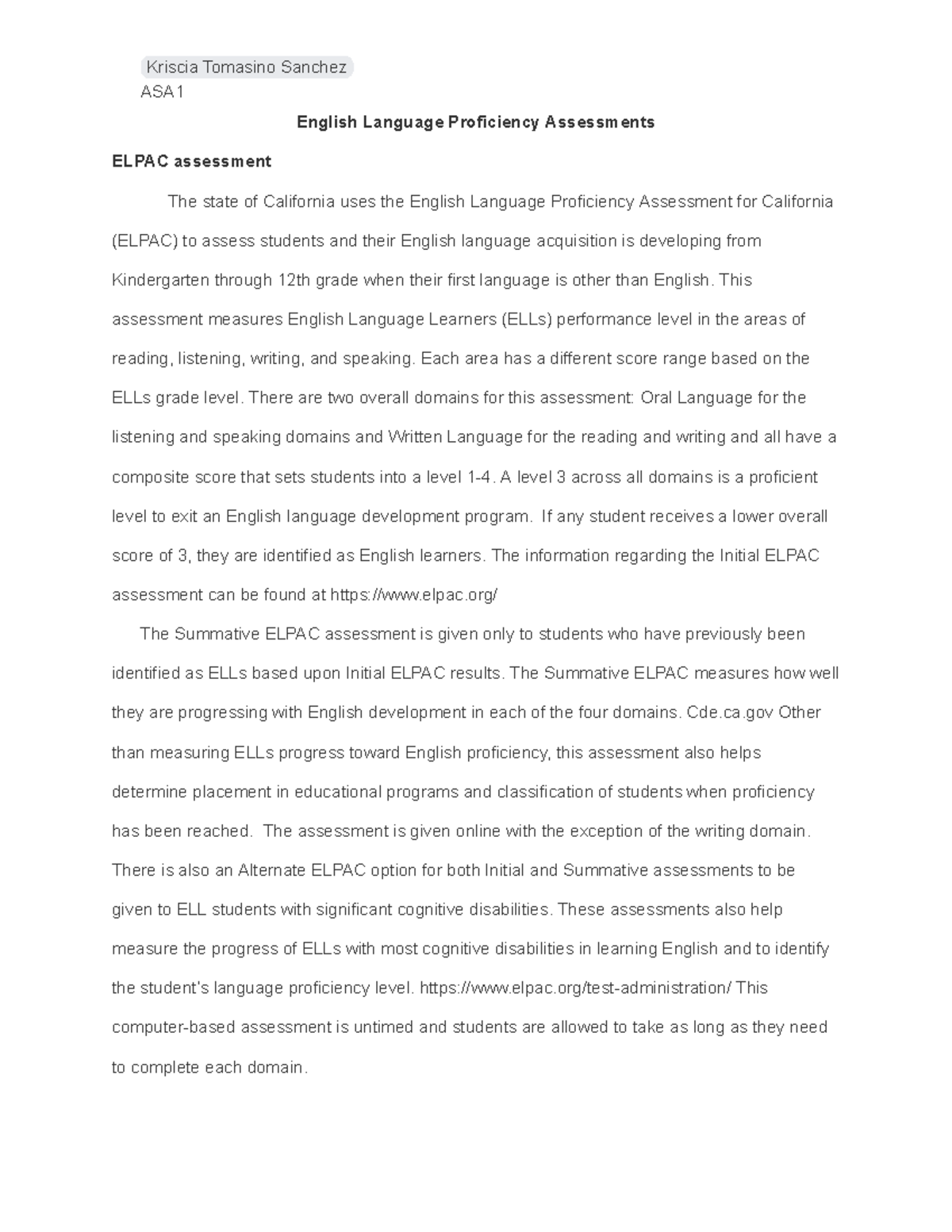 ASA1 Task 1 - CPM1 — CPM1 TASK 1: LANGUAGE PROFICIENCY ASSESSMENTS ...