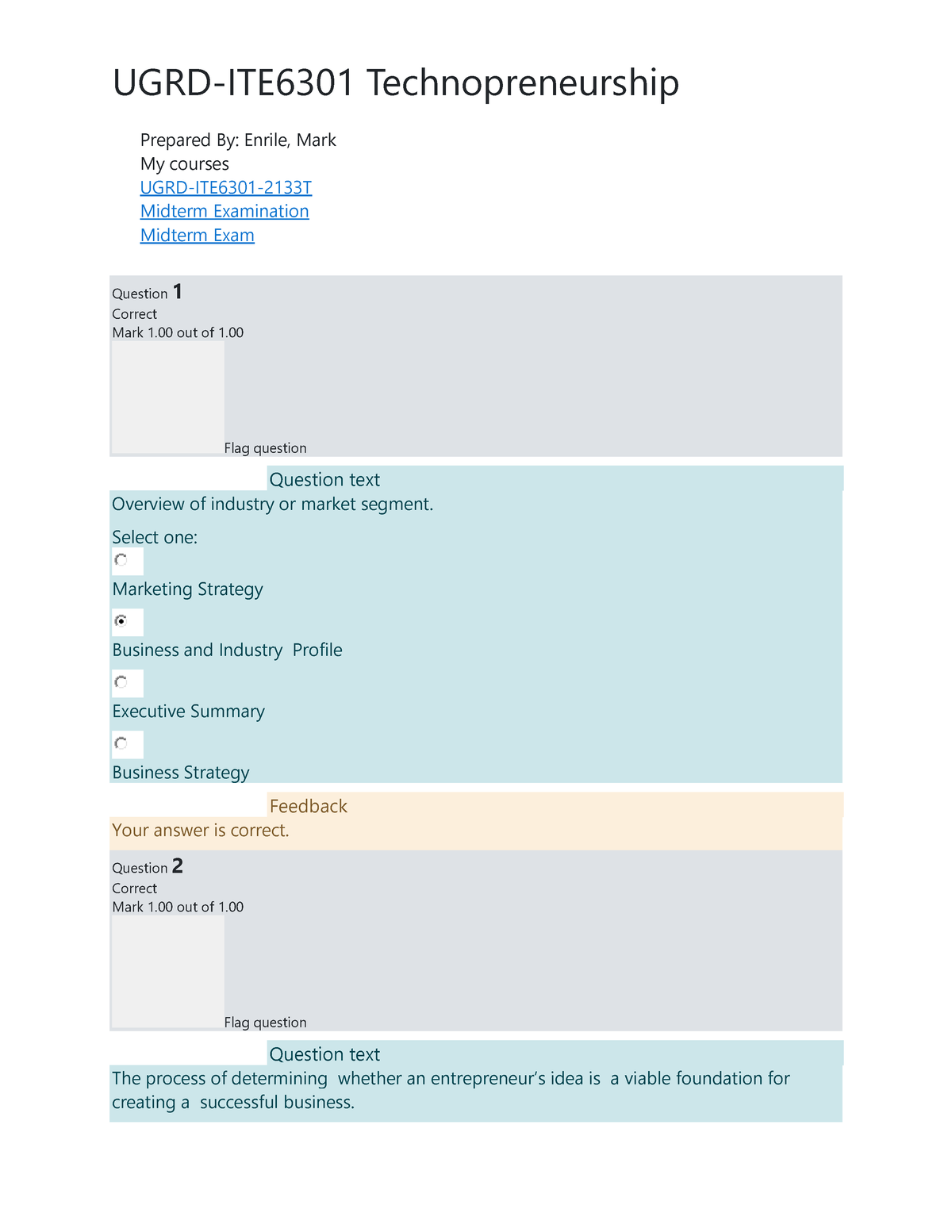 Technopreneurship Midterm Exam - UGRD-ITE6301 Technopreneurship ...