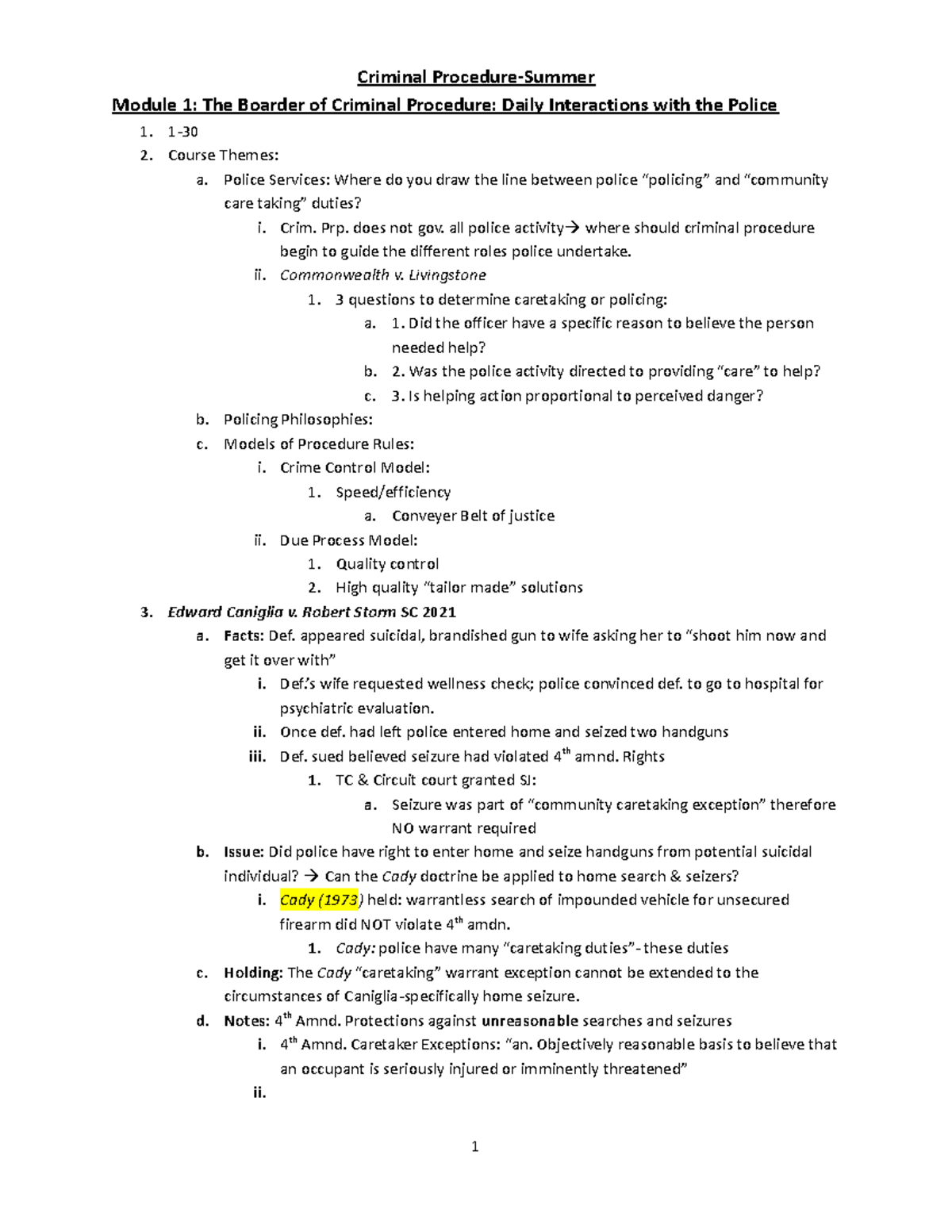 Crim Pro Outline - iLaw Criminal Procedure Investigation, Summer 2023 ...