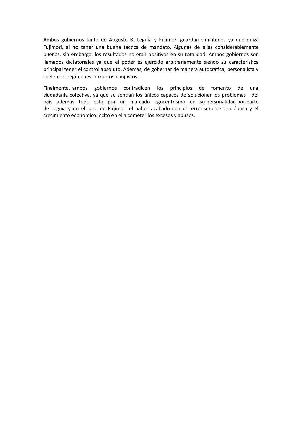 Conclusiones - Ambos gobiernos tanto de Augusto B. Leguía y Fujimori ...