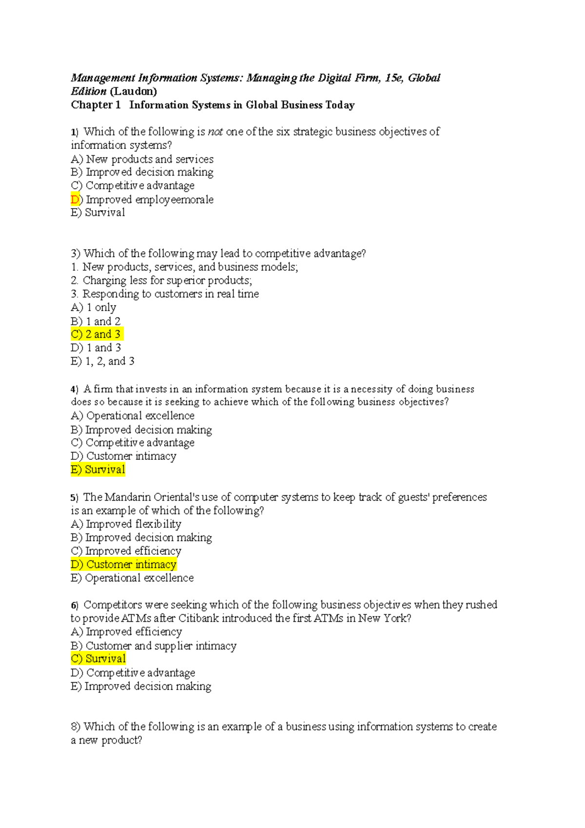 B infomation system tutorial 1 - Management Information Systems ...