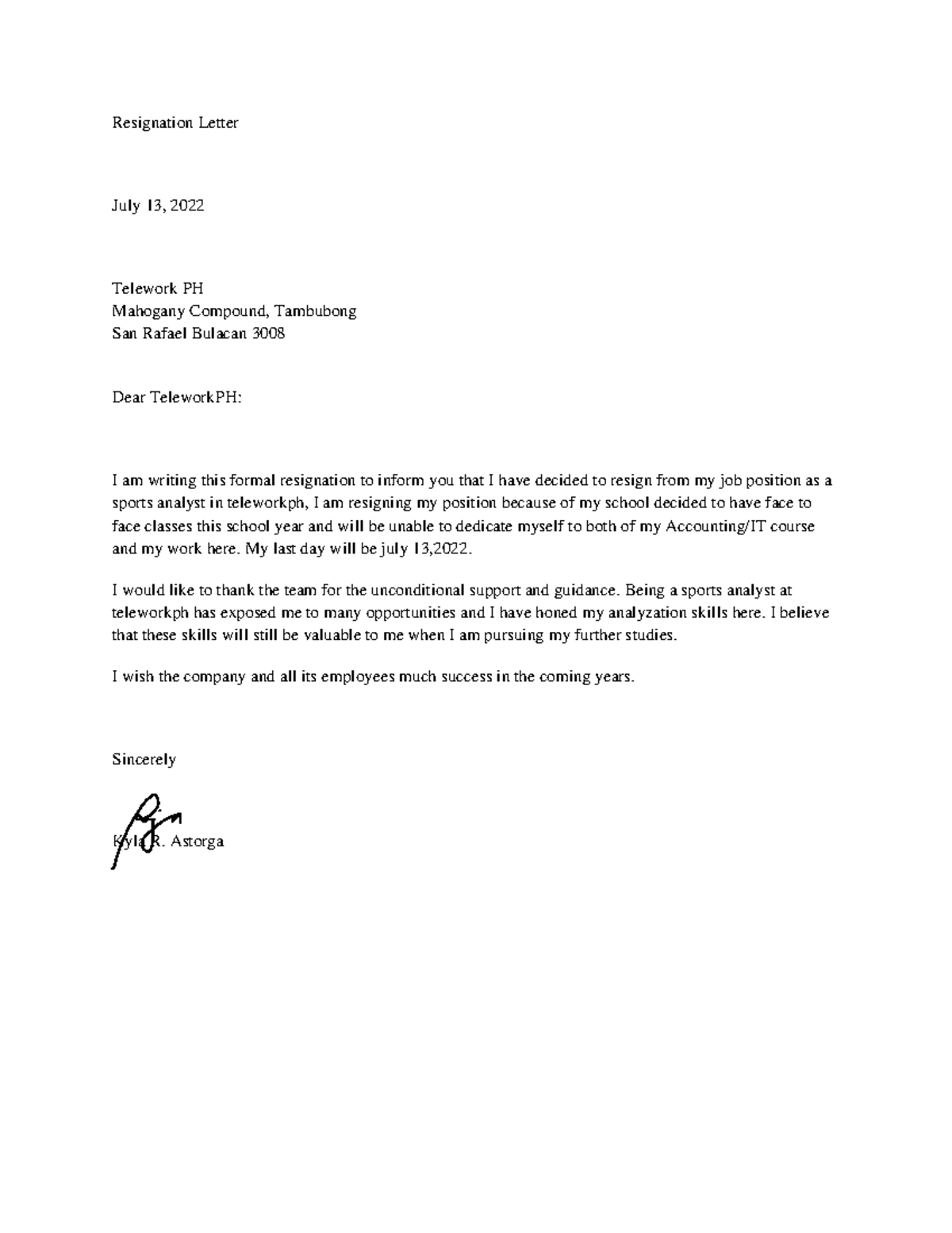 Resignation Letter - plakldsx - Resignation Letter July 13, 2022 ...