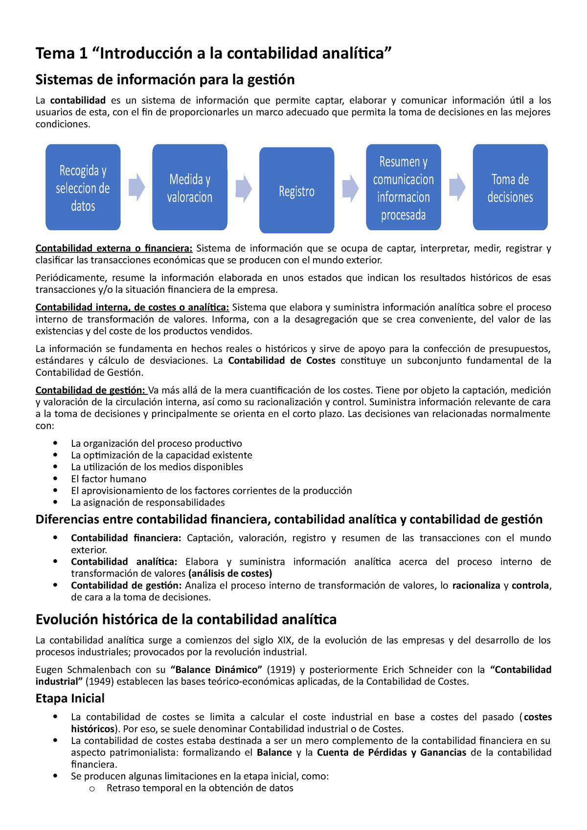 Tema 1 Apuntes 1 Tema 1 “introducción A La Contabilidad Analítica” Sistemas De Información 2091