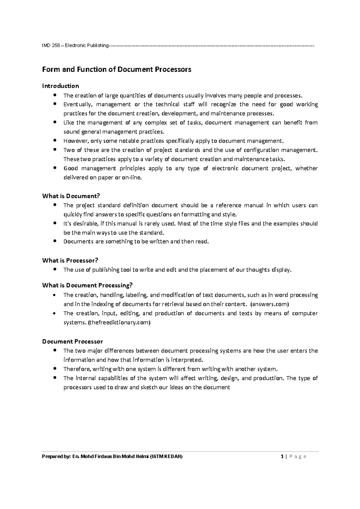 Form and Function of Document Processors - Form and Function of ...