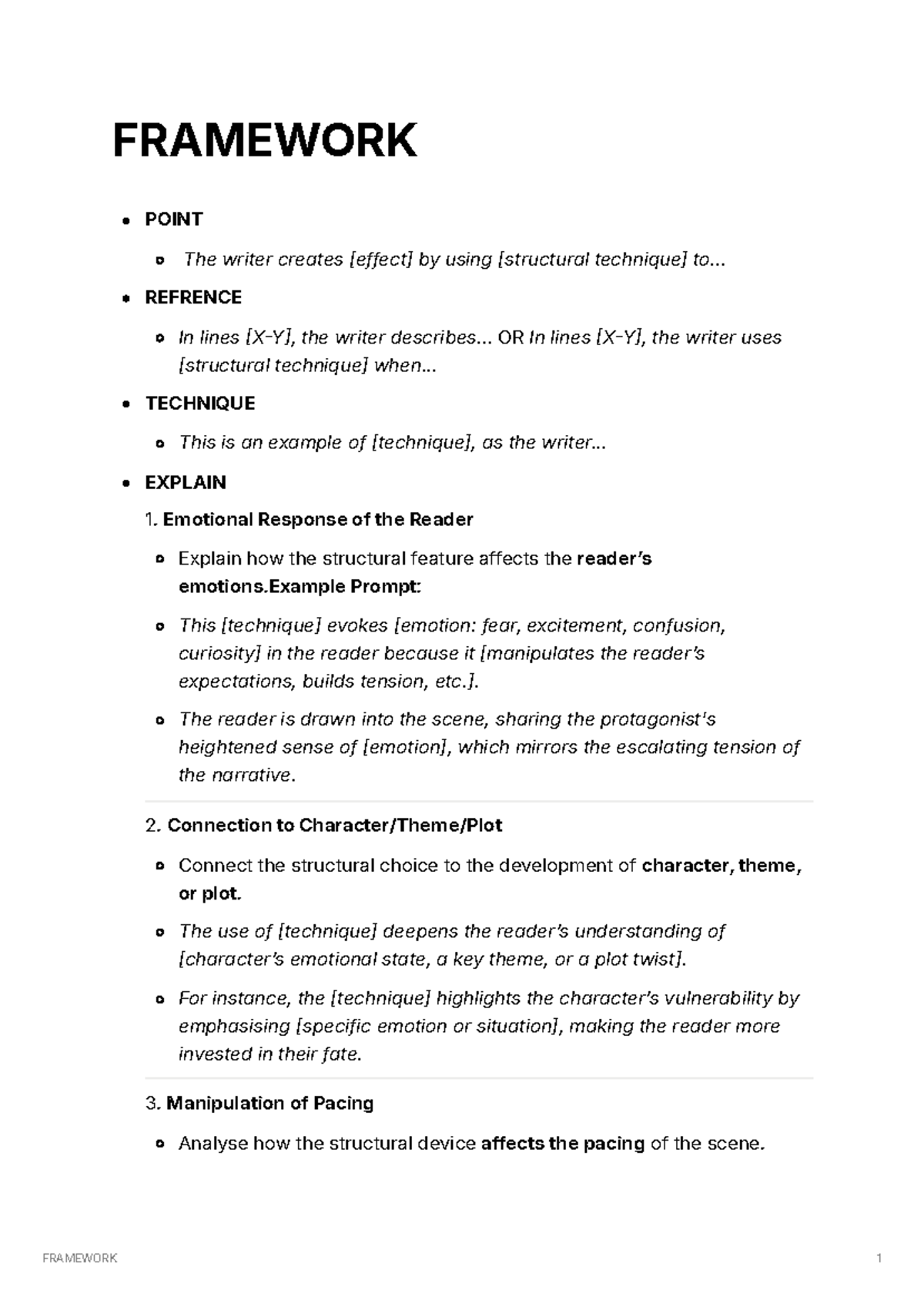 Framework la - notes - FRAMEWORK 1 FRAMEWORK POINT The writer creates ...