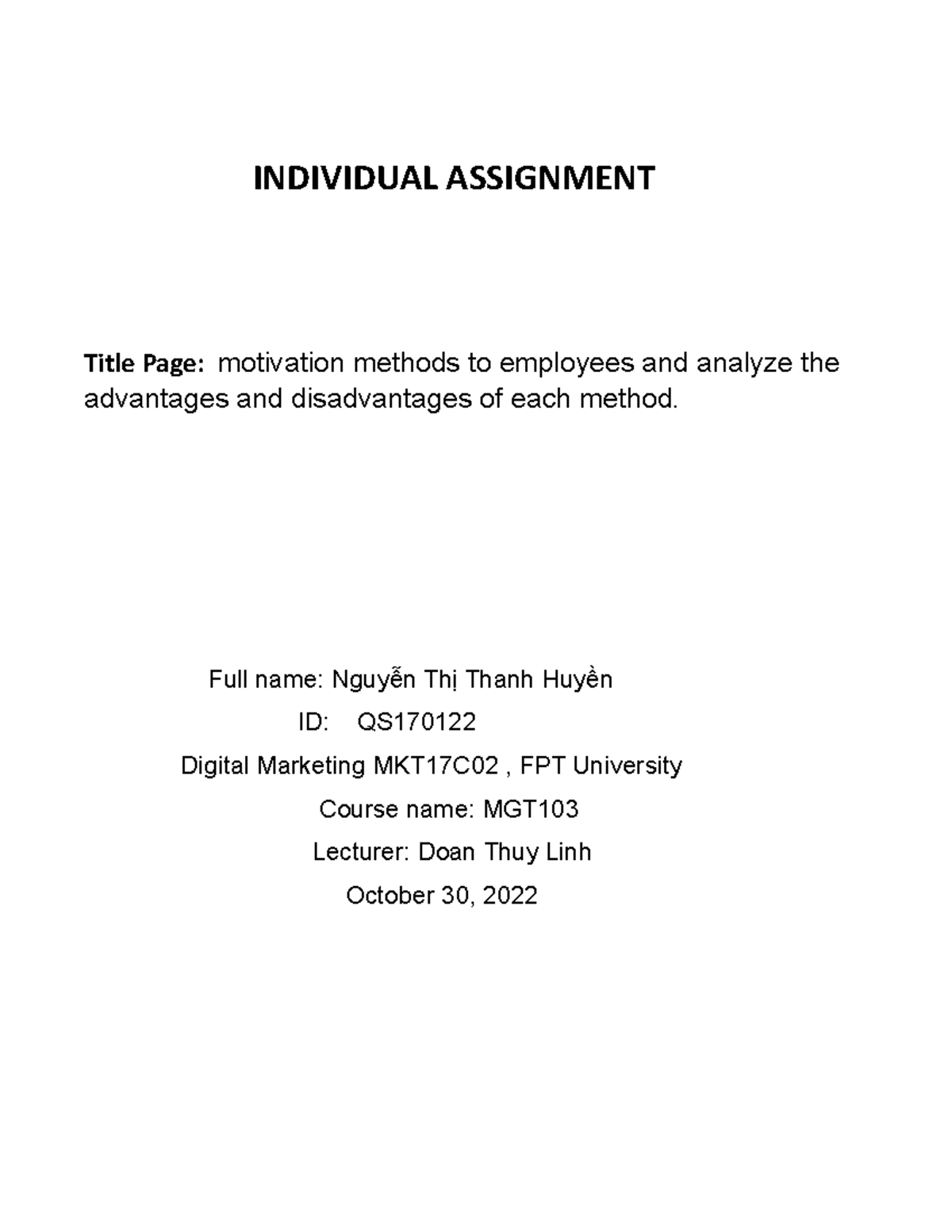 Individual Assignment-MGT103 - INDIVIDUAL ASSIGNMENT Title Page ...