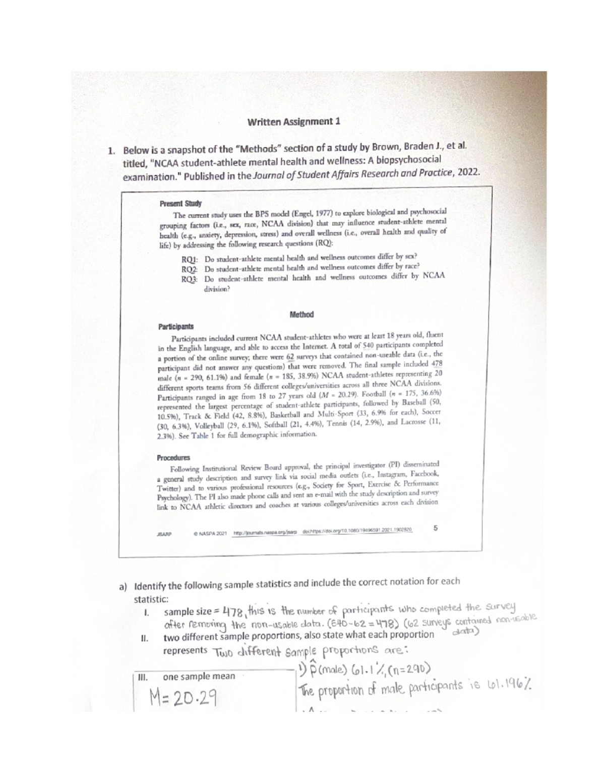 statistics written assignment magnets and pain