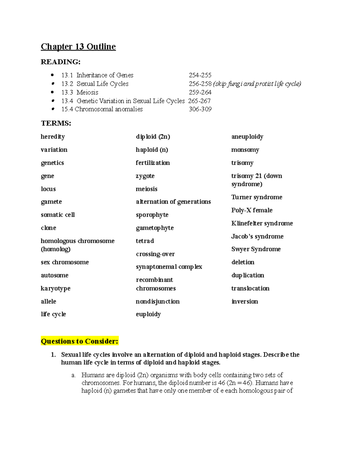 Chapter 13 Outline Lecture Notes Test 3 Studocu