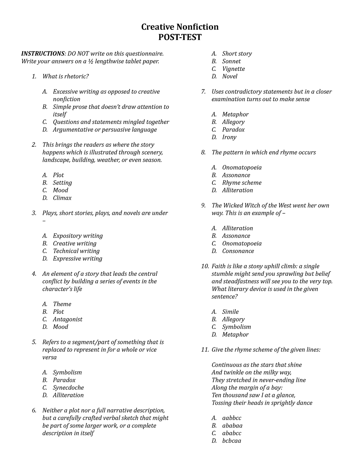 nonfiction speeches and essays post test