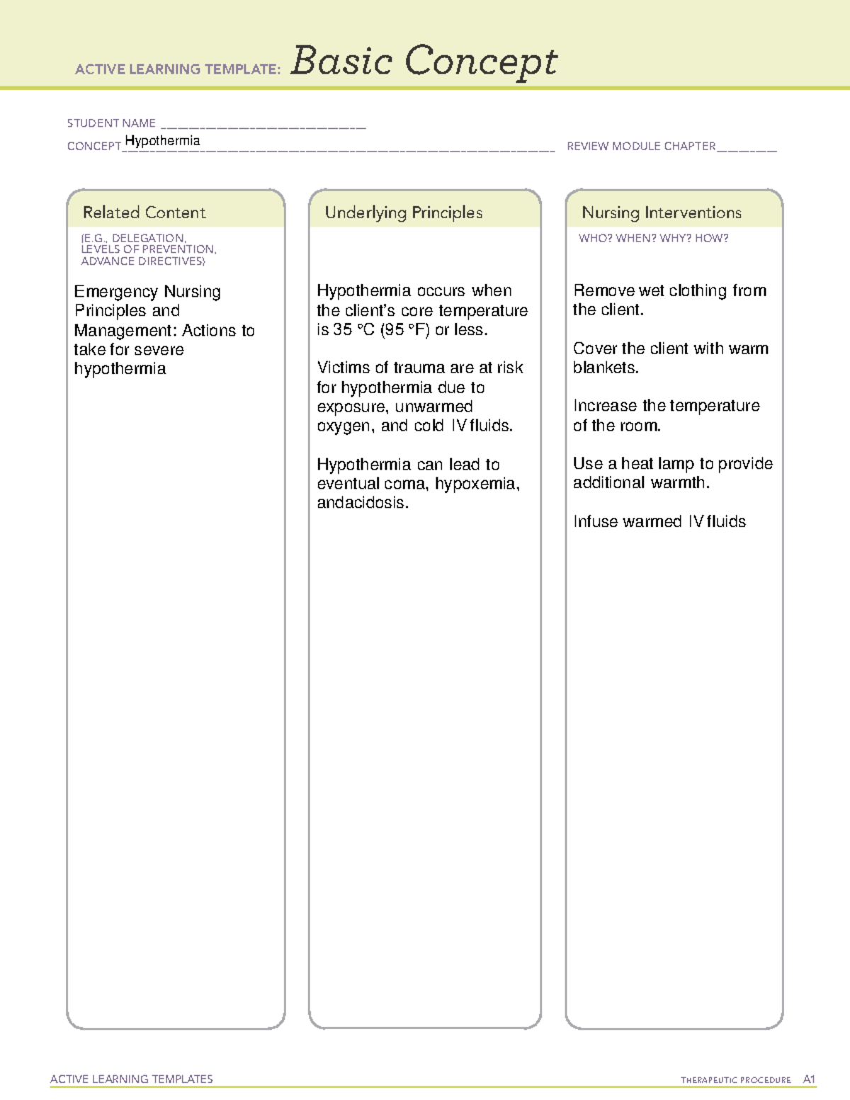 - Hypothermia - med-surg - ACTIVE LEARNING TEMPLATES THERAPEUTIC ...