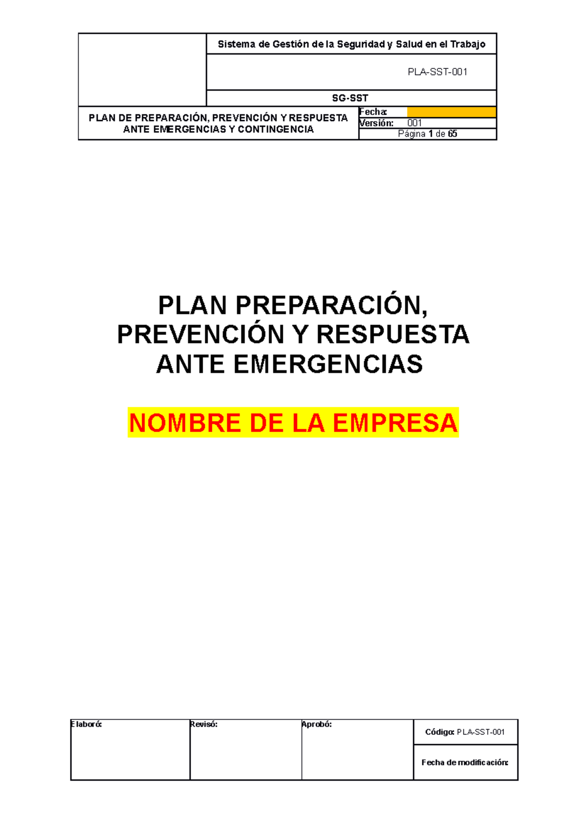 Plan De Preparacion Prevencion Y Respuesta Ante Emergencias - PLA-SST ...