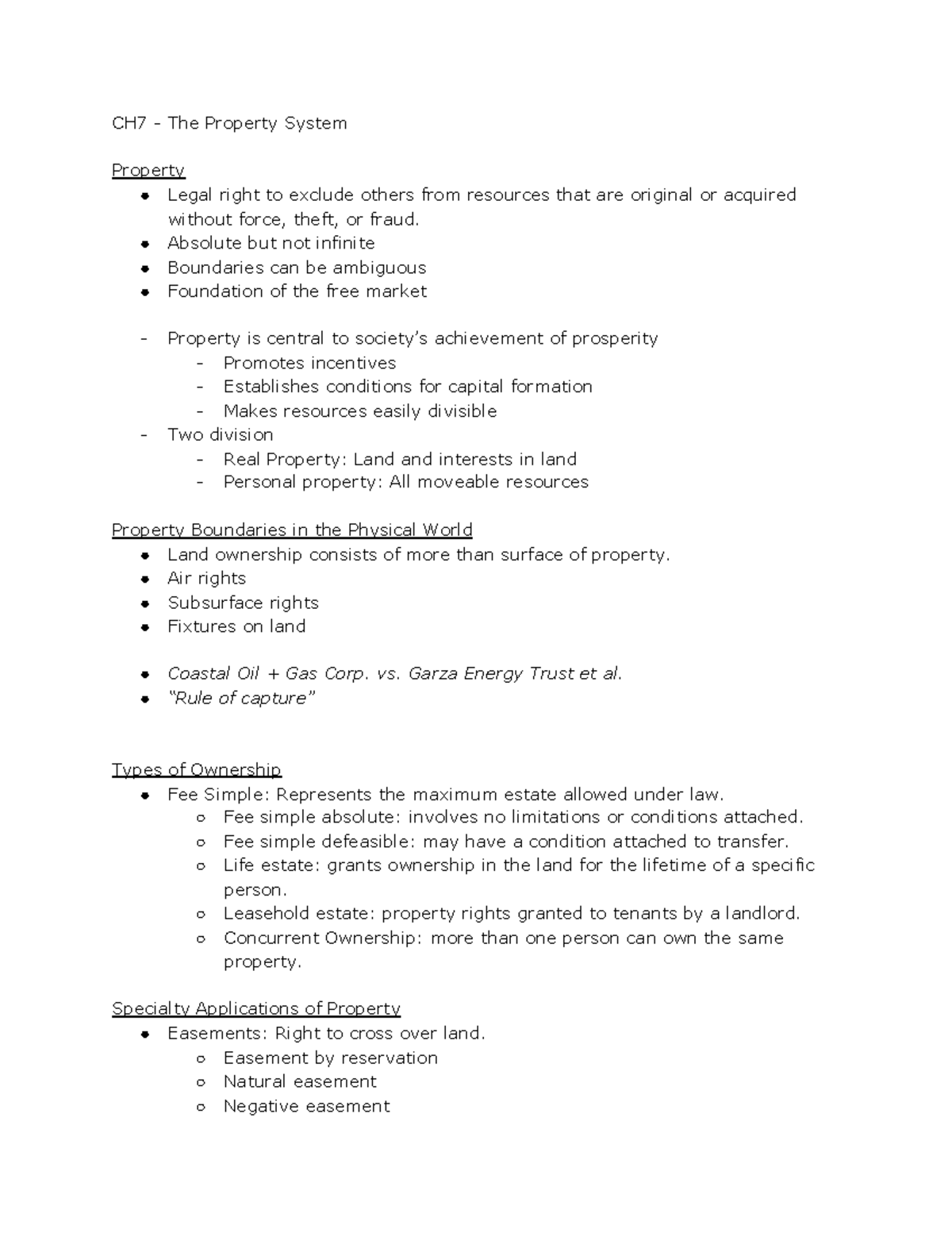 LEGL 2700 Test 2 Study Guide - CH7 - The Property System Property Legal ...