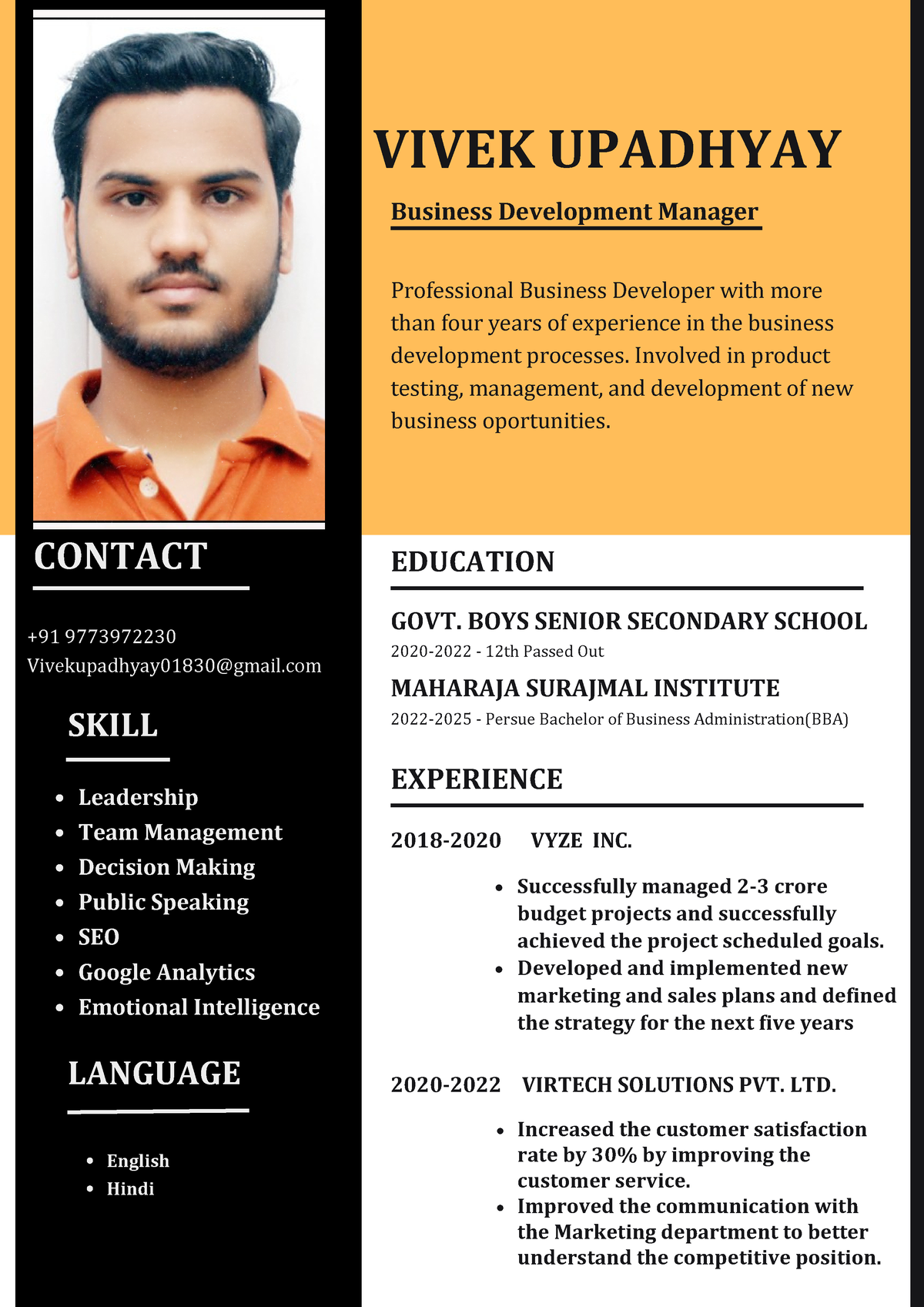 MY CV - BC CV ASSIGNMENT - VIVEK UPADHYAY Professional Business ...