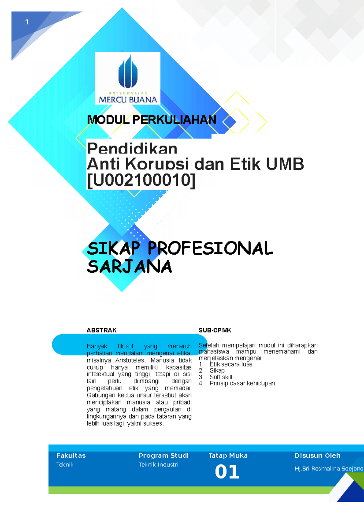 Modul Pendidikan Anti Korupsi Dan Etik UMB [TM1] - 1 MODUL PERKULIAHAN ...