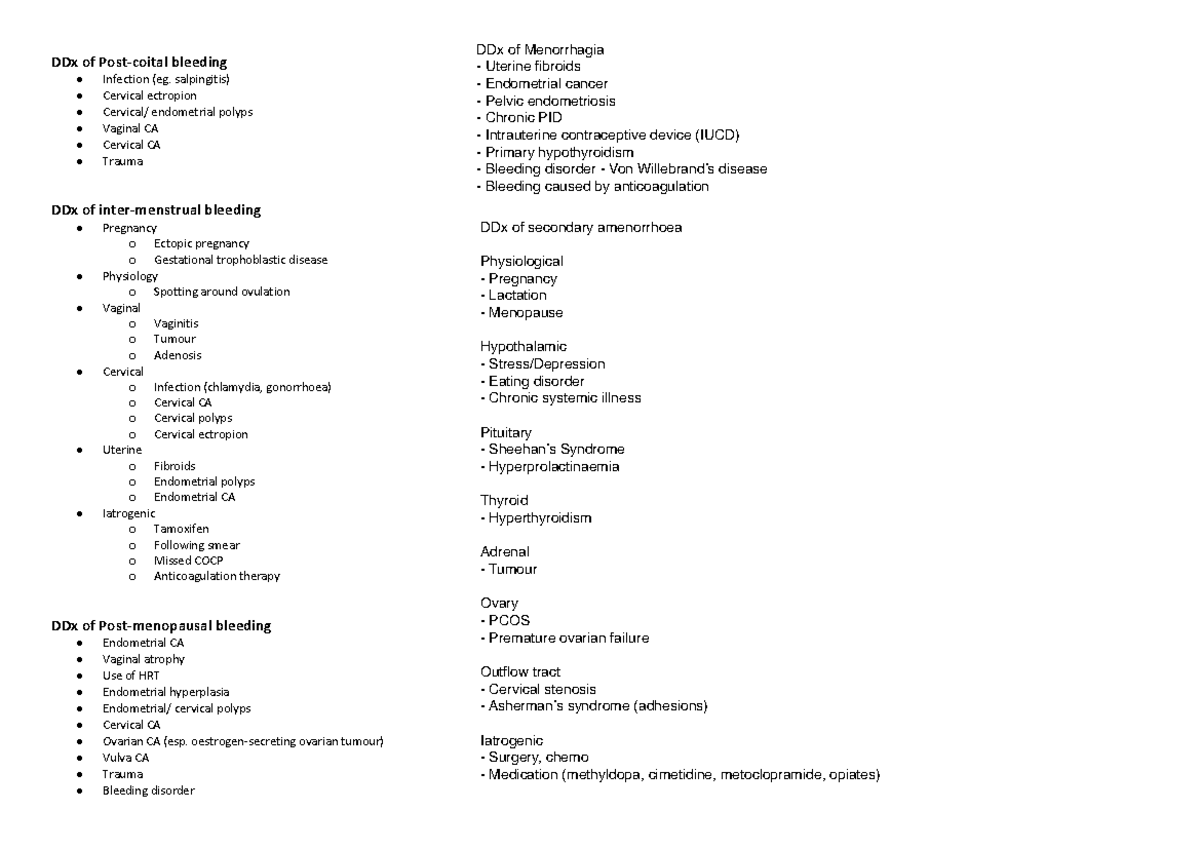 PV Bleeding Differential diagnosis summary that will come in handy