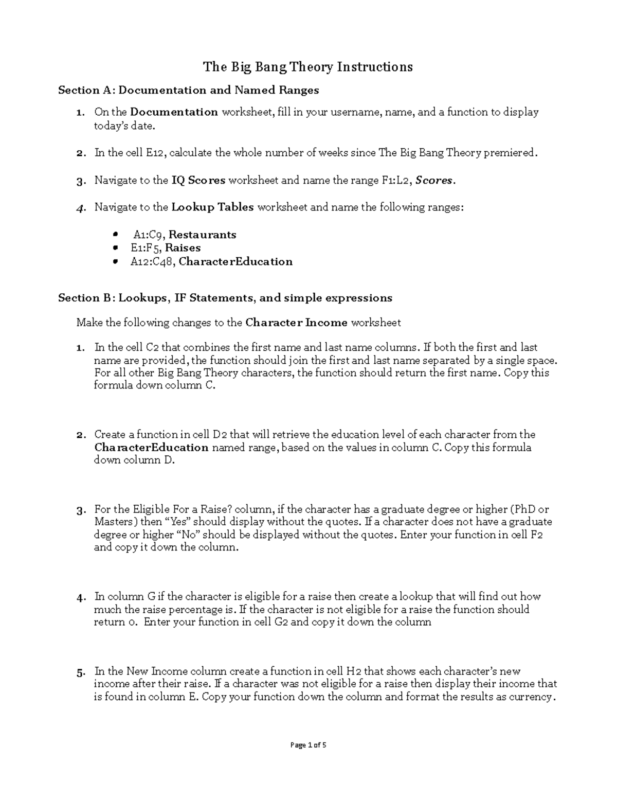 The Big Bang Theory Excel Instructions - The Big Bang Theory ...