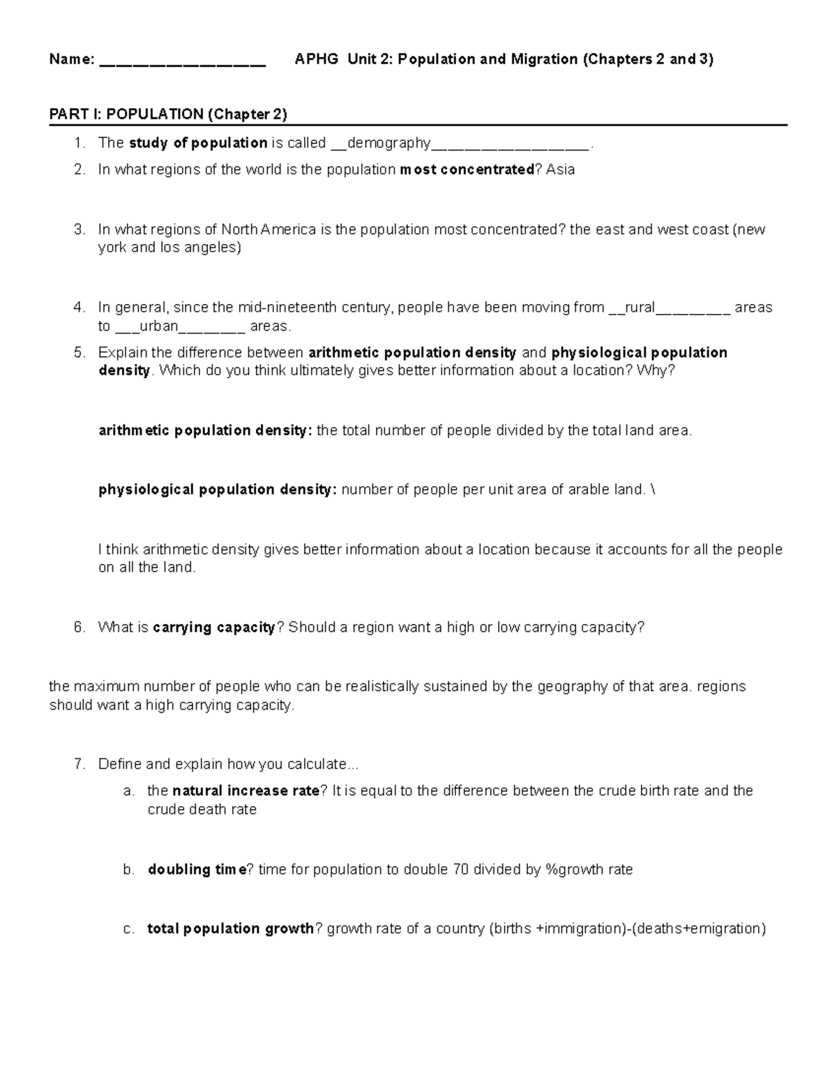 Aphg Unit 2 Study Guide - Name: ____________________ APHG Unit 2 ...