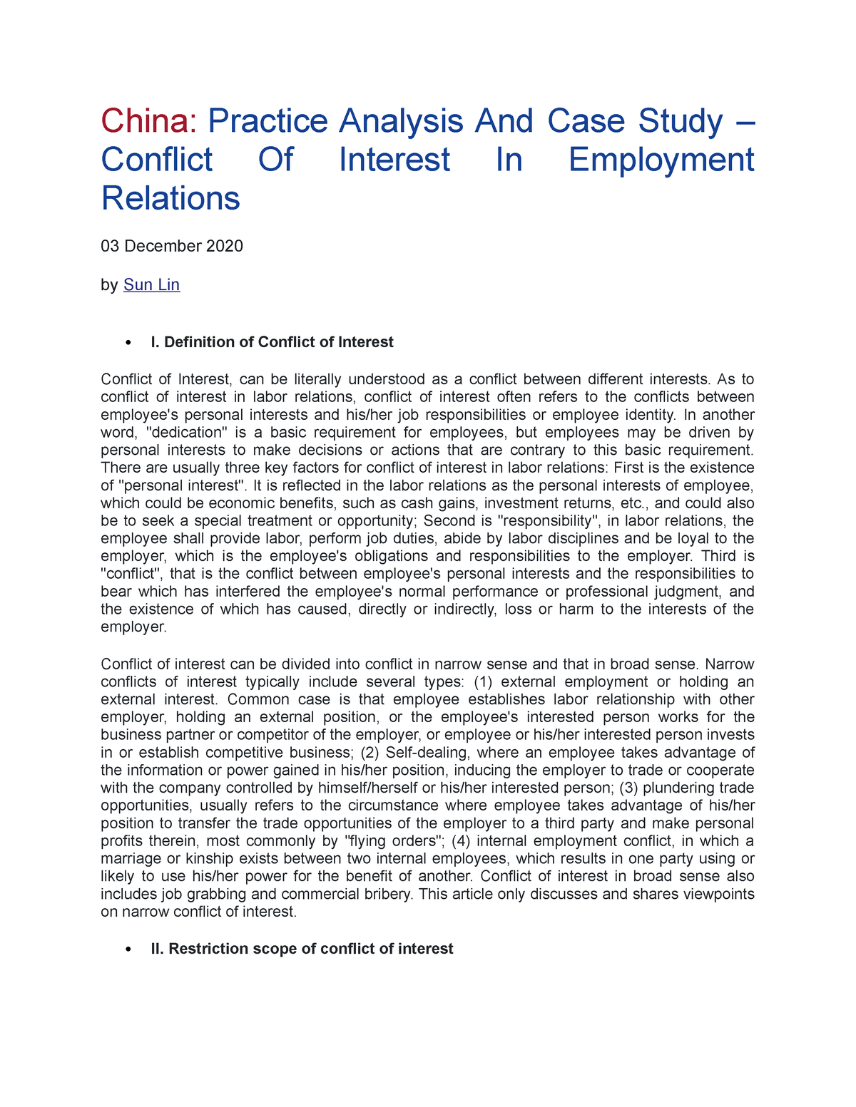 case study on employment relations