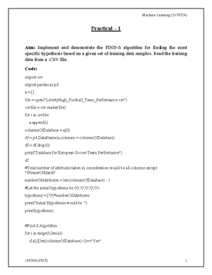 ML 3170724 Practicals - Practical list for machine learning - MACHINE ...