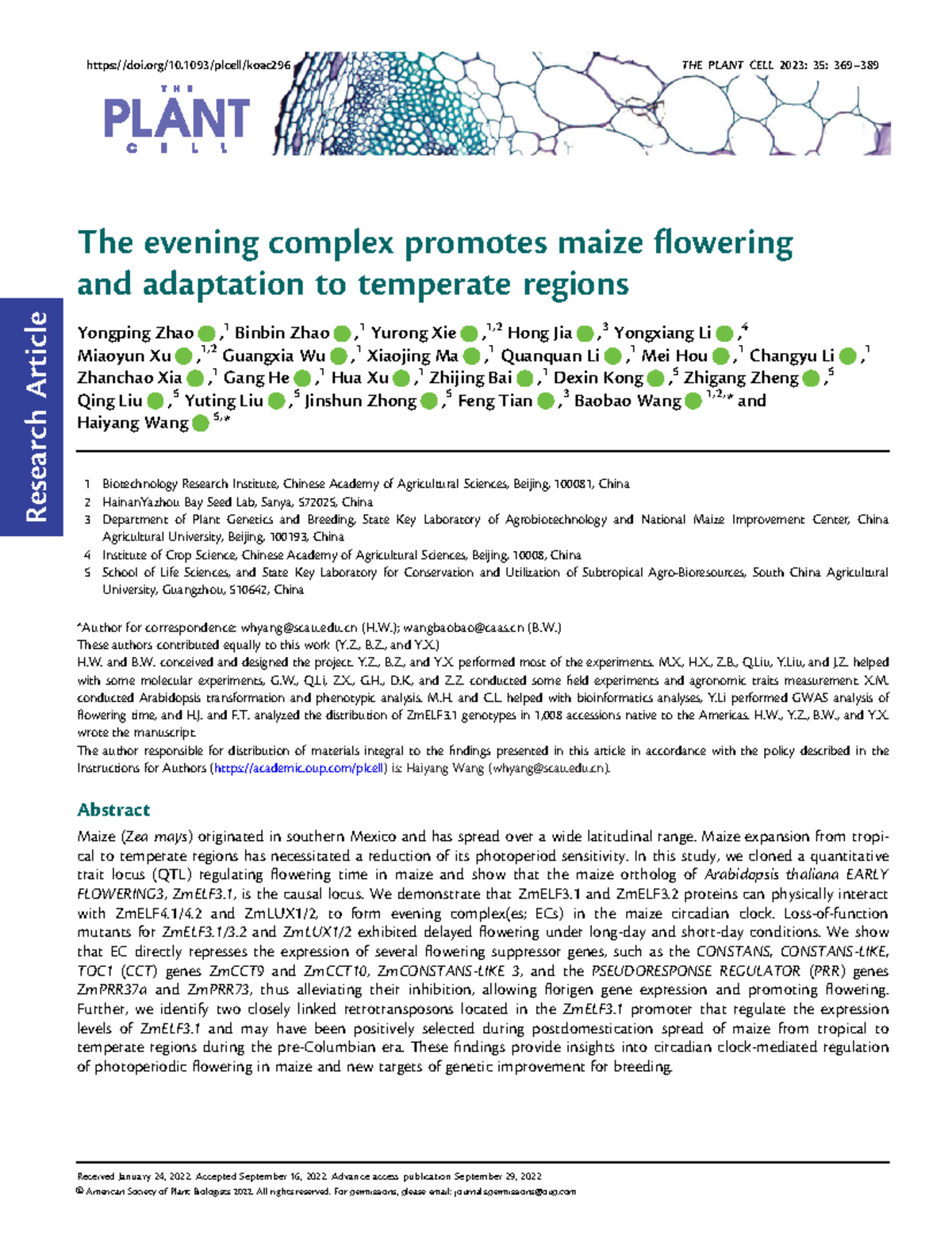 BS358 Paper 4 - The evening complex promotes maize flowering and ...