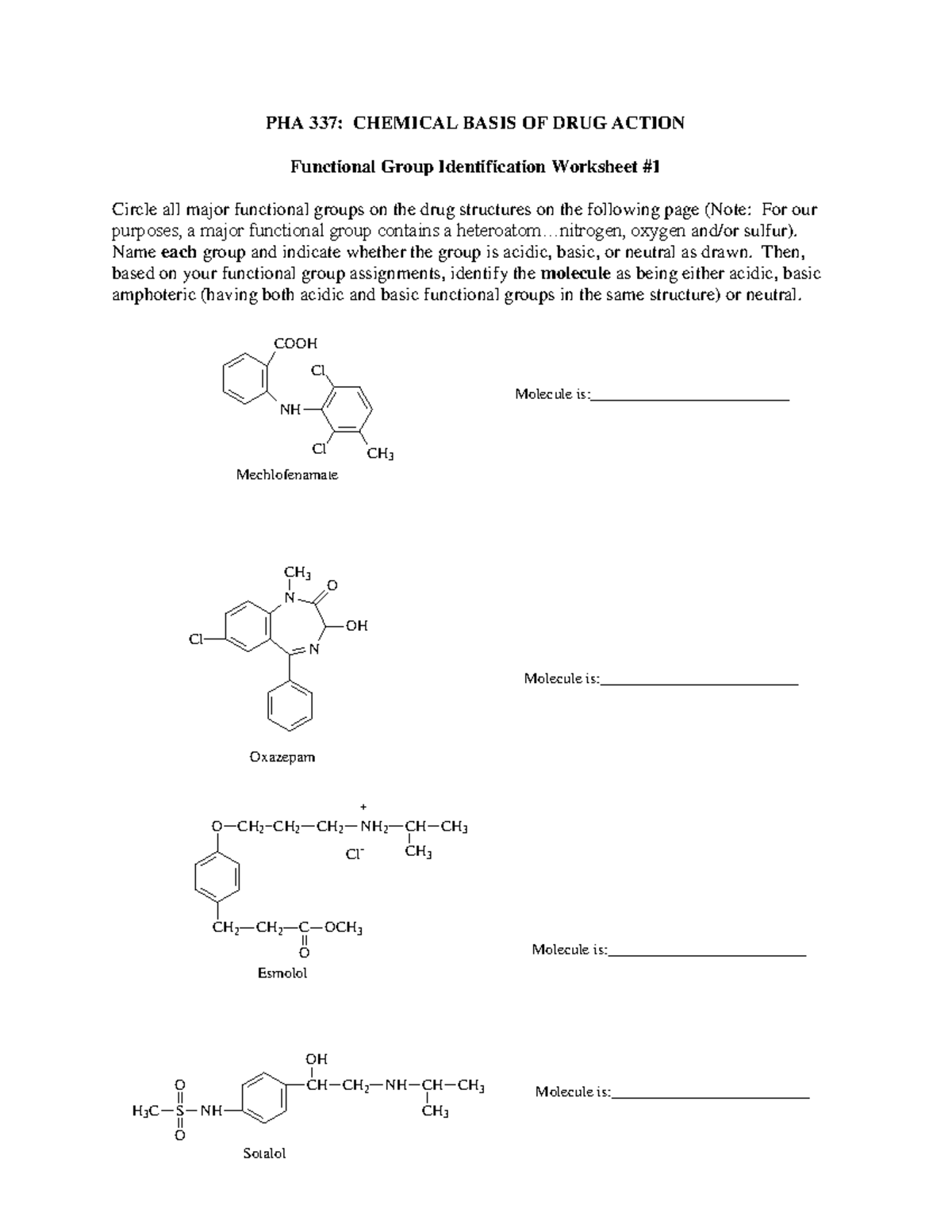 Functional Group Identification 1 - PHA 337: CHEMICAL BASIS OF DRUG ...