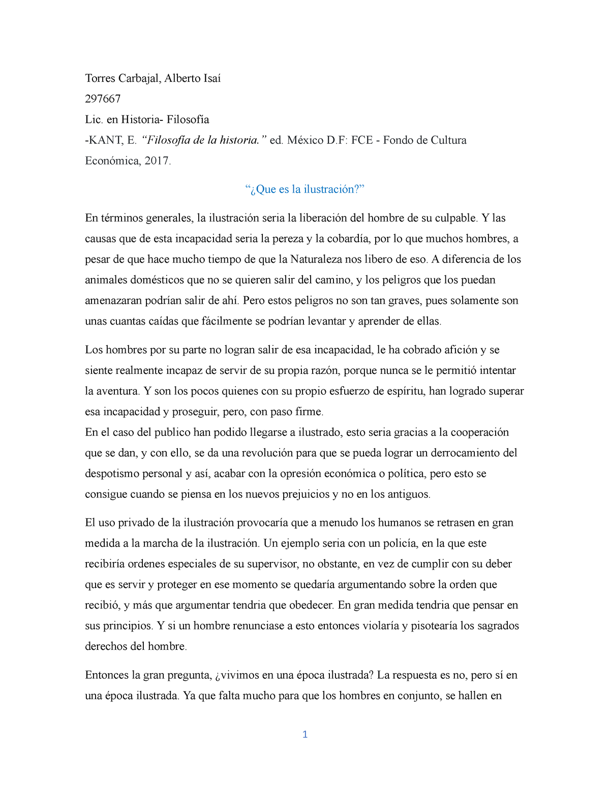 Historia DE LA Filosofia DE KANT - Torres Carbajal, Alberto Isaí 297667 ...