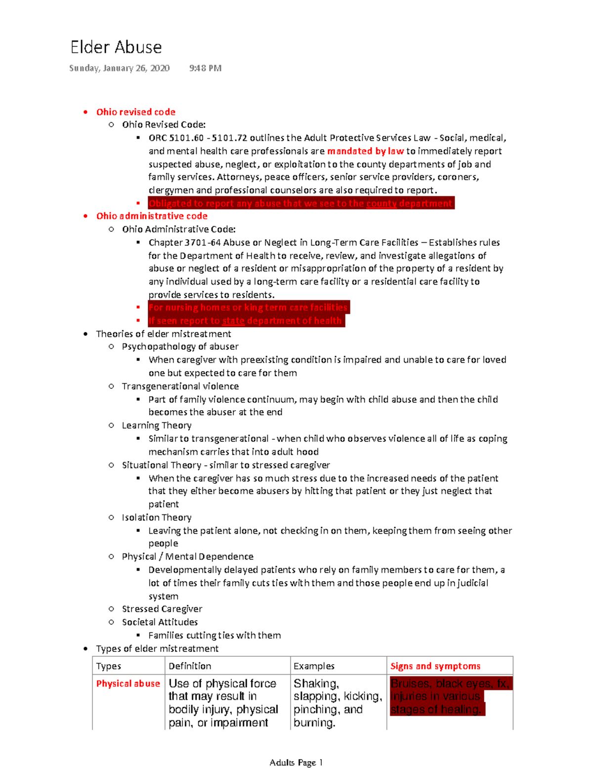 Elder Abuse FALL 21 Ohio revised code Ohio Revised Code ORC 5101