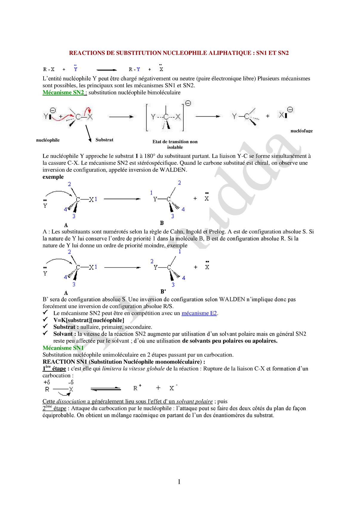 Resume Sn Elimination R Action Substitution Nucl Ophile Et Limination Reactions De