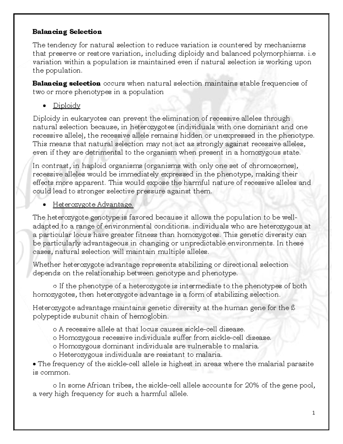 Balancing Selection 1 Balancing Selection The tendency for natural