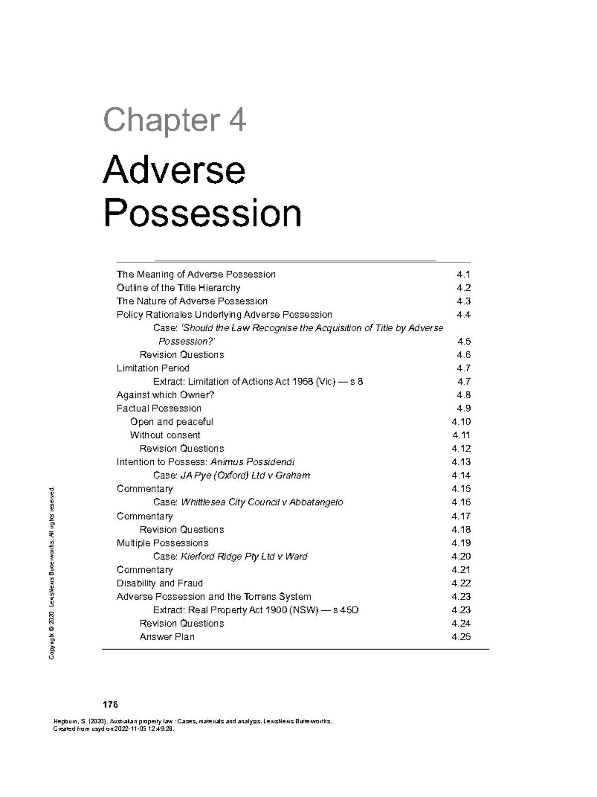Australian Property Law Cases, Materials and Analy Adverse Hepburn, S