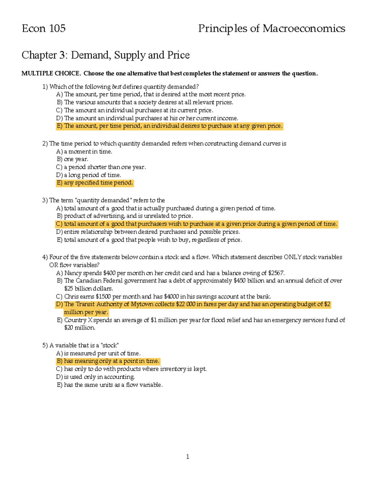 Econ 105 ch 3 v2-1 - Practice MC with answers - Econ 105 Principles of ...