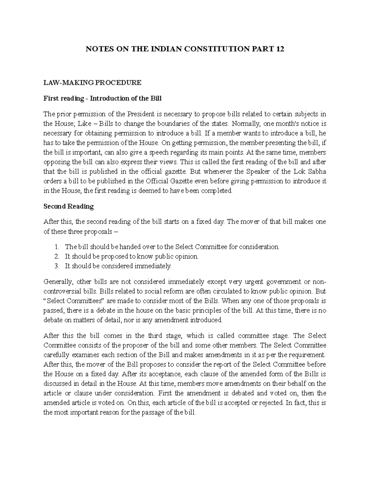 Notes ON THE Indian Constitution PART 12 - NOTES ON THE INDIAN ...