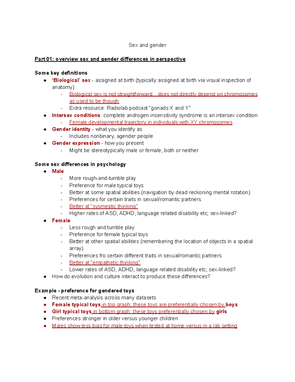 Psych Week 8 - Sex And Gender Part 01: Overview Sex And Gender ...