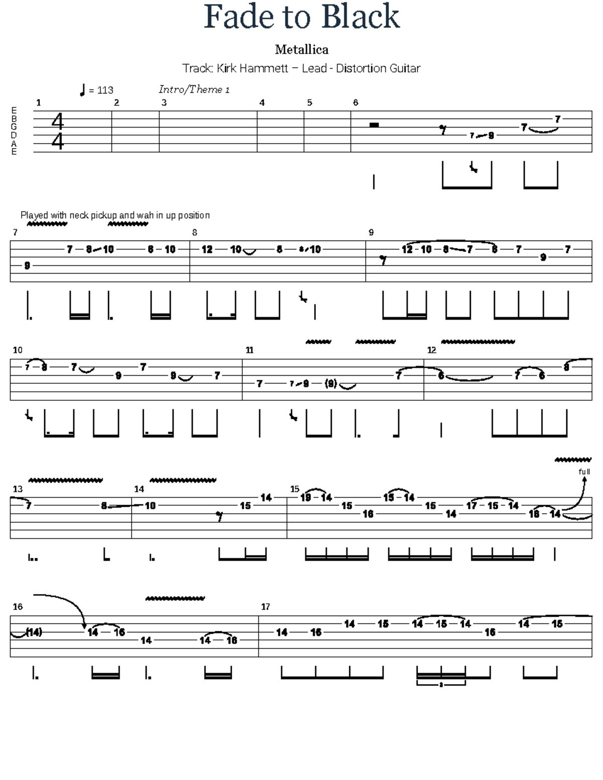 Fade To Black Tab By Metallica Songsterr Tabs With Rhythm - E B G D A E ...