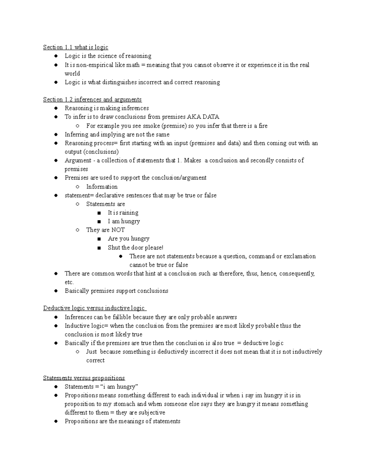 PHIL 200 Notes - inferences and premises - Section 1 what is logic ...