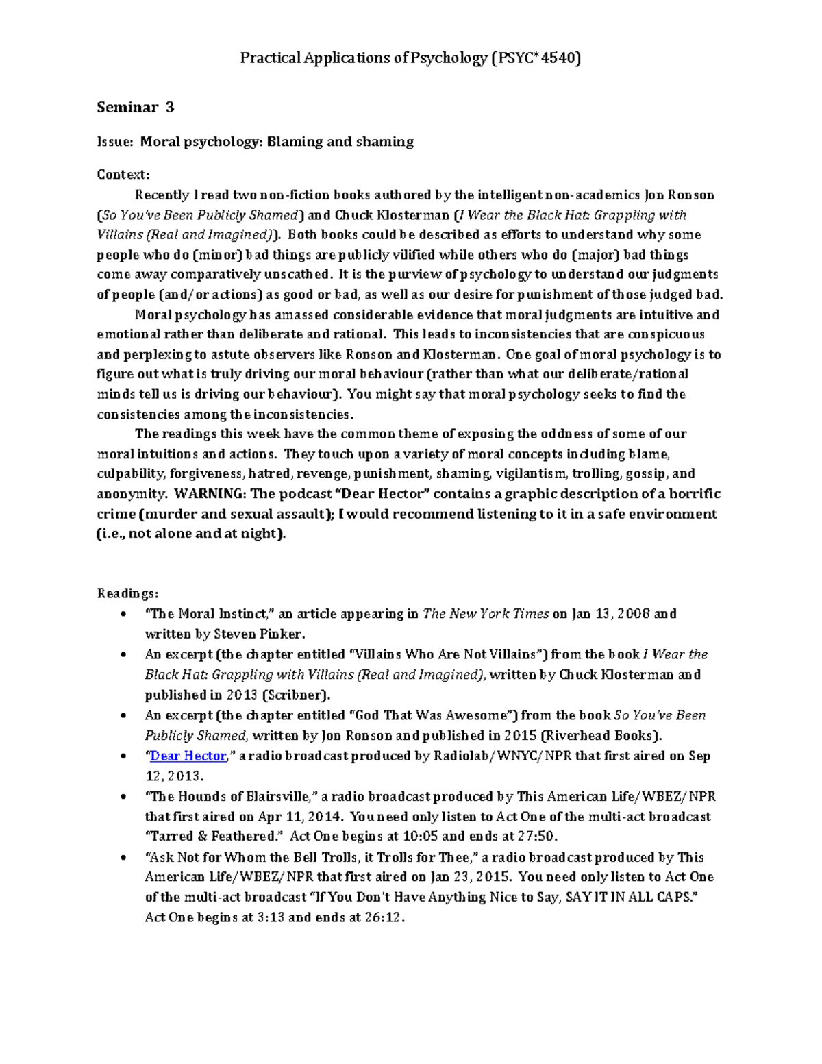 Seminar 3 Background - Practical Applications of Psychology (PSYC*4540 ...