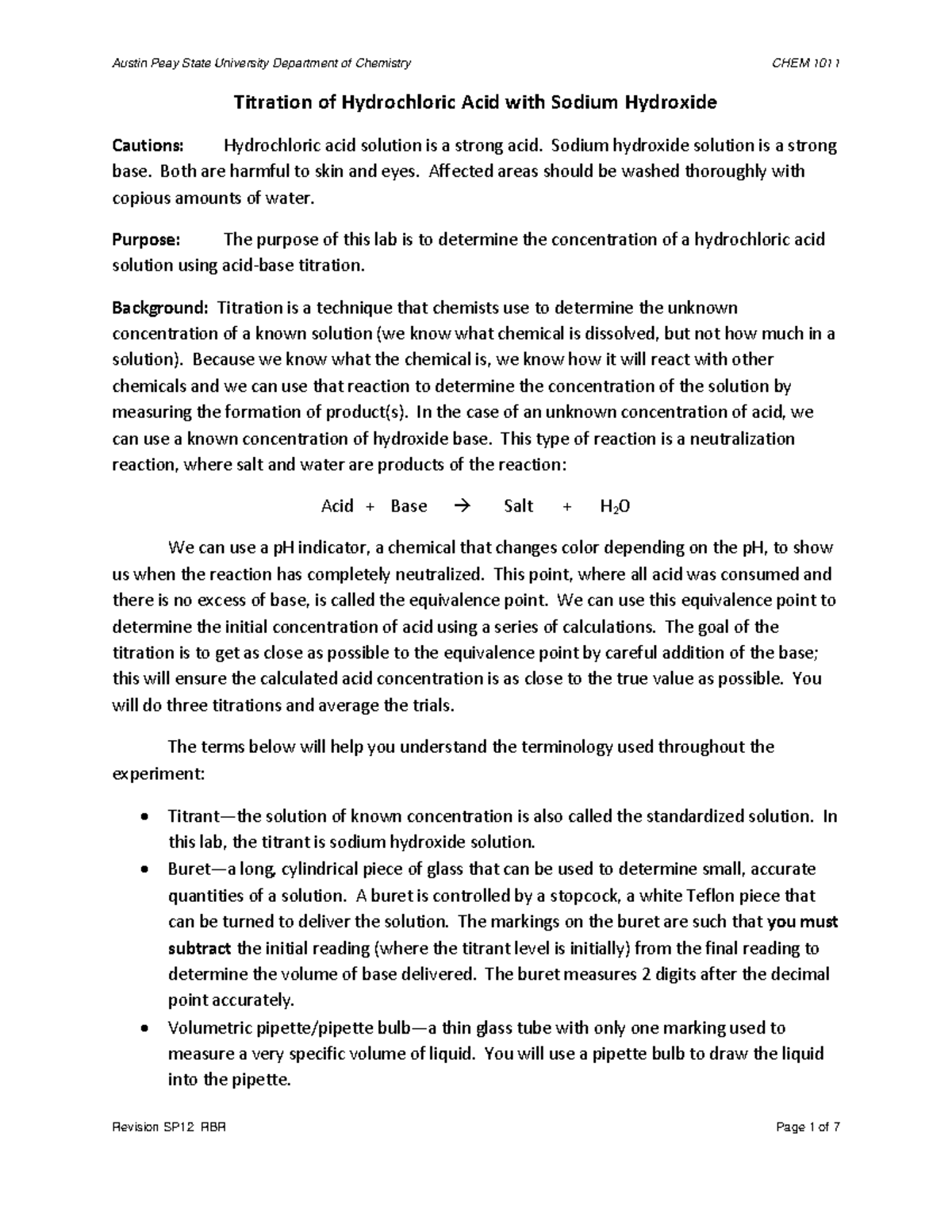 SP12 1011 Titration of Hydrochloric Acid with Sodium Hydroxide 0 ...