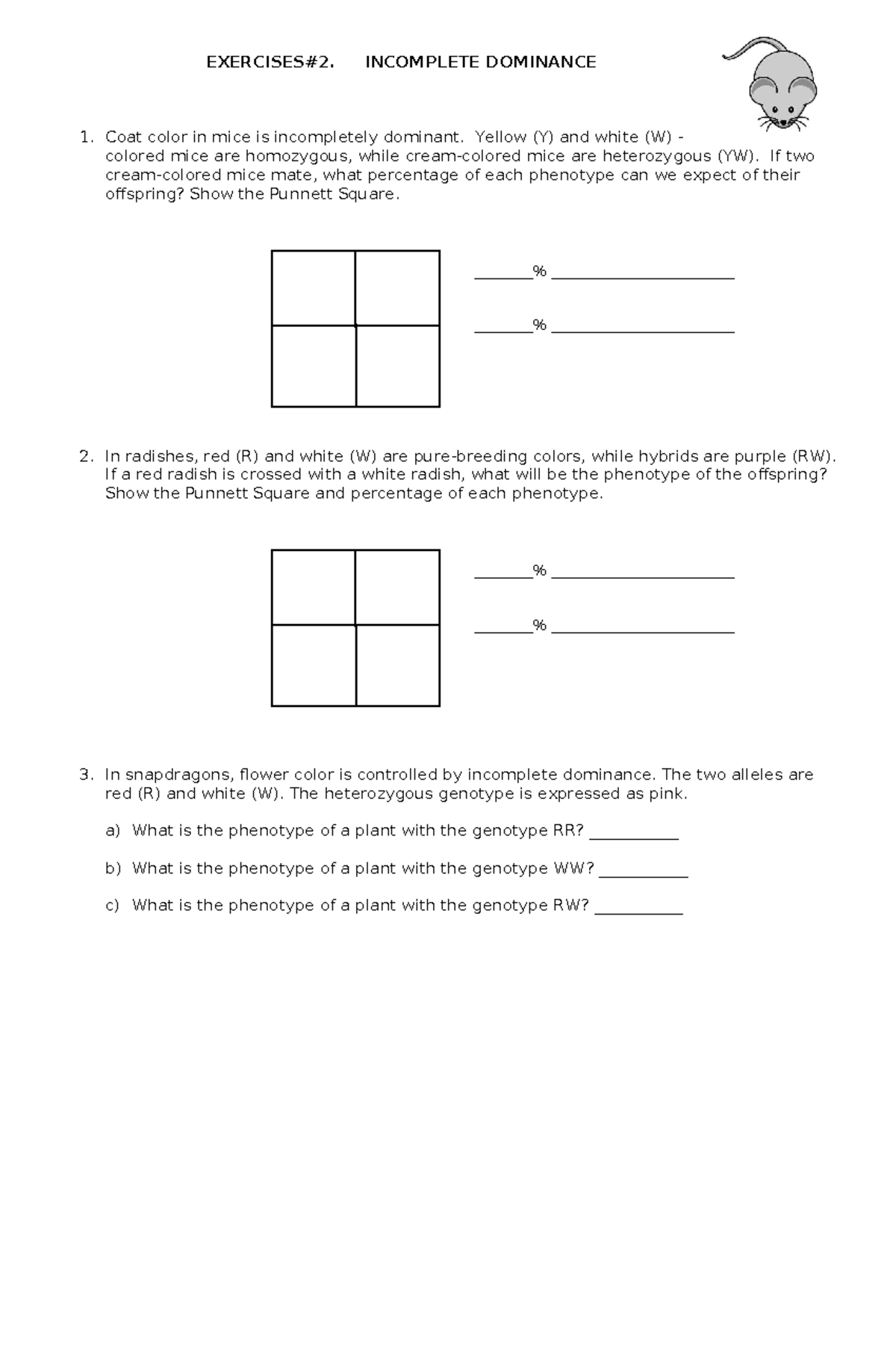 Incomplete- Dominance- Exercises 2 - EXERCISES#2. INCOMPLETE DOMINANCE ...