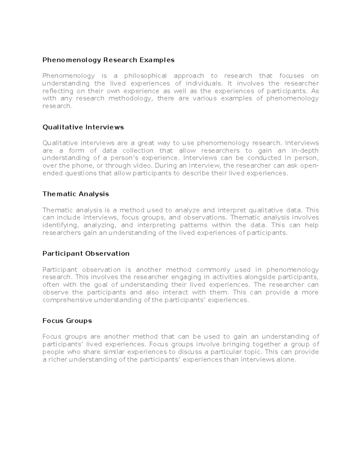 Phenomenology Research Examples - Phenomenology Research Examples ...